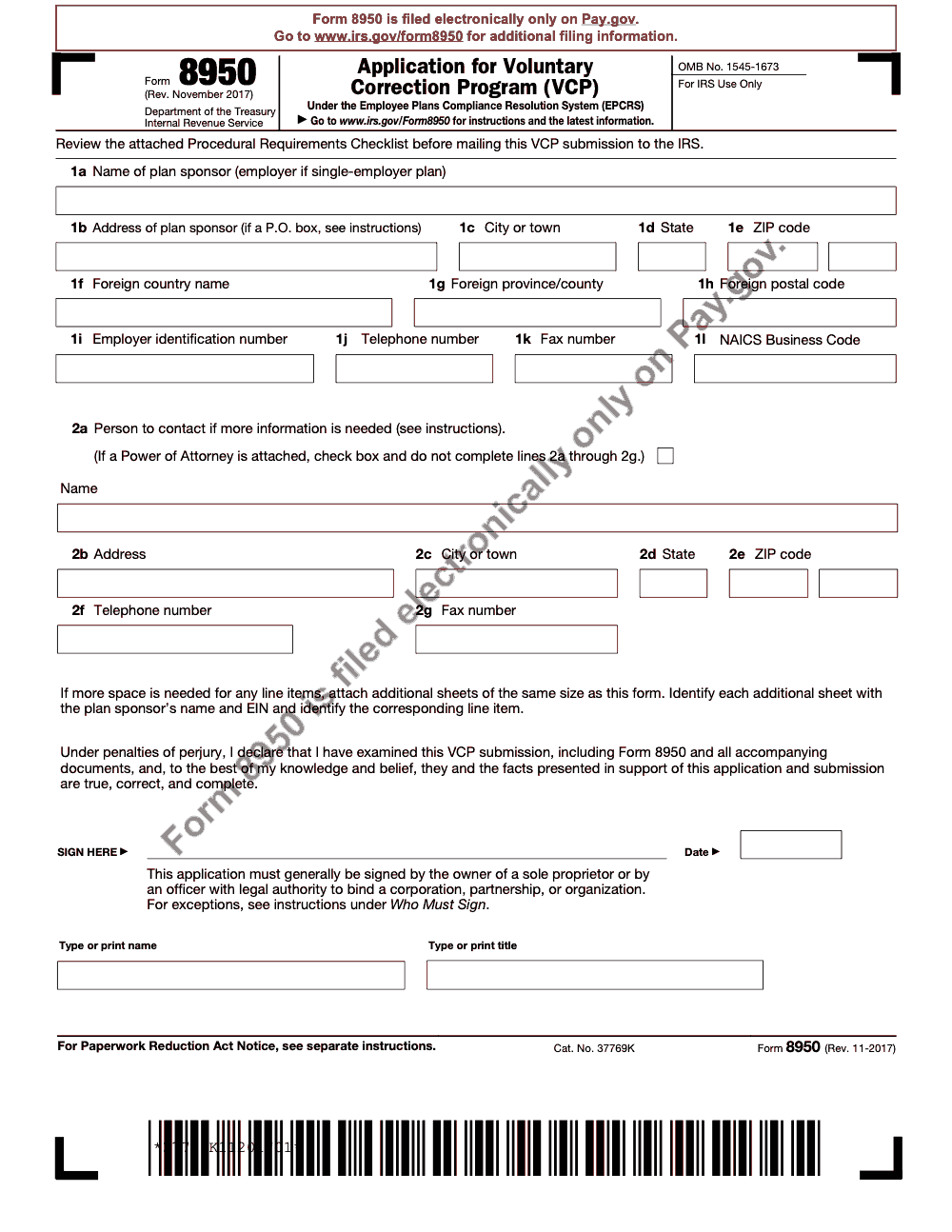 Page 1 of 6 of the official IRS Form 8950 PDF (Rev. November 2017)