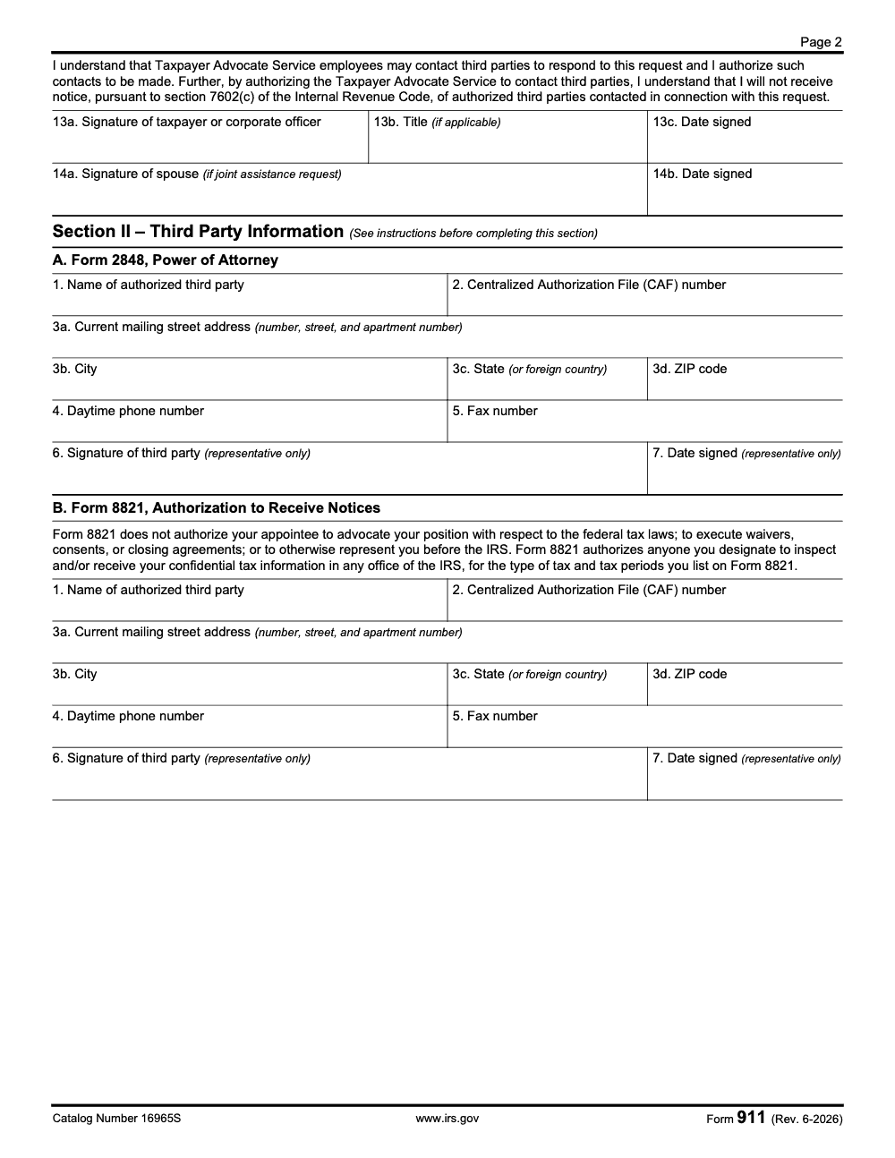 Page 2 of 4 of the official IRS IRS Form 911 PDF (Rev. June 2026)