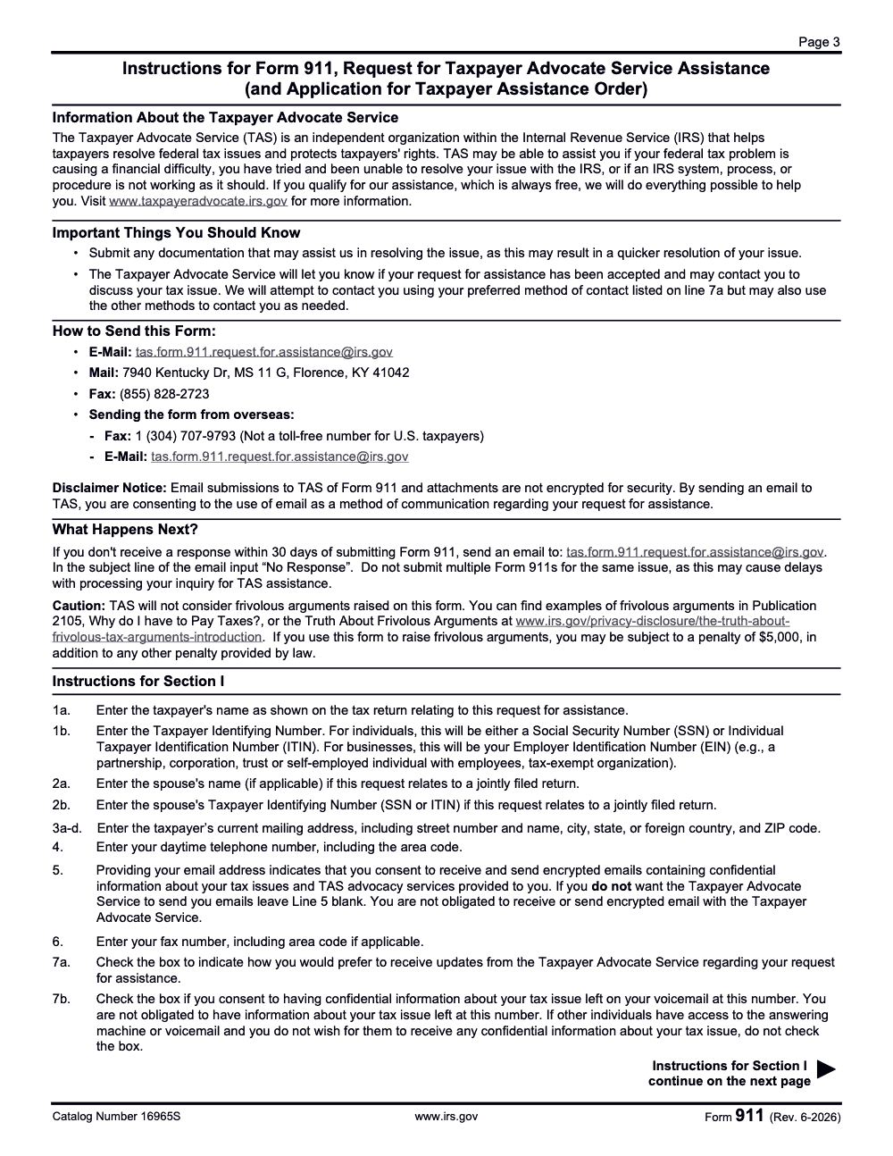Page 3 of 4 of the official IRS IRS Form 911 PDF (Rev. June 2026)