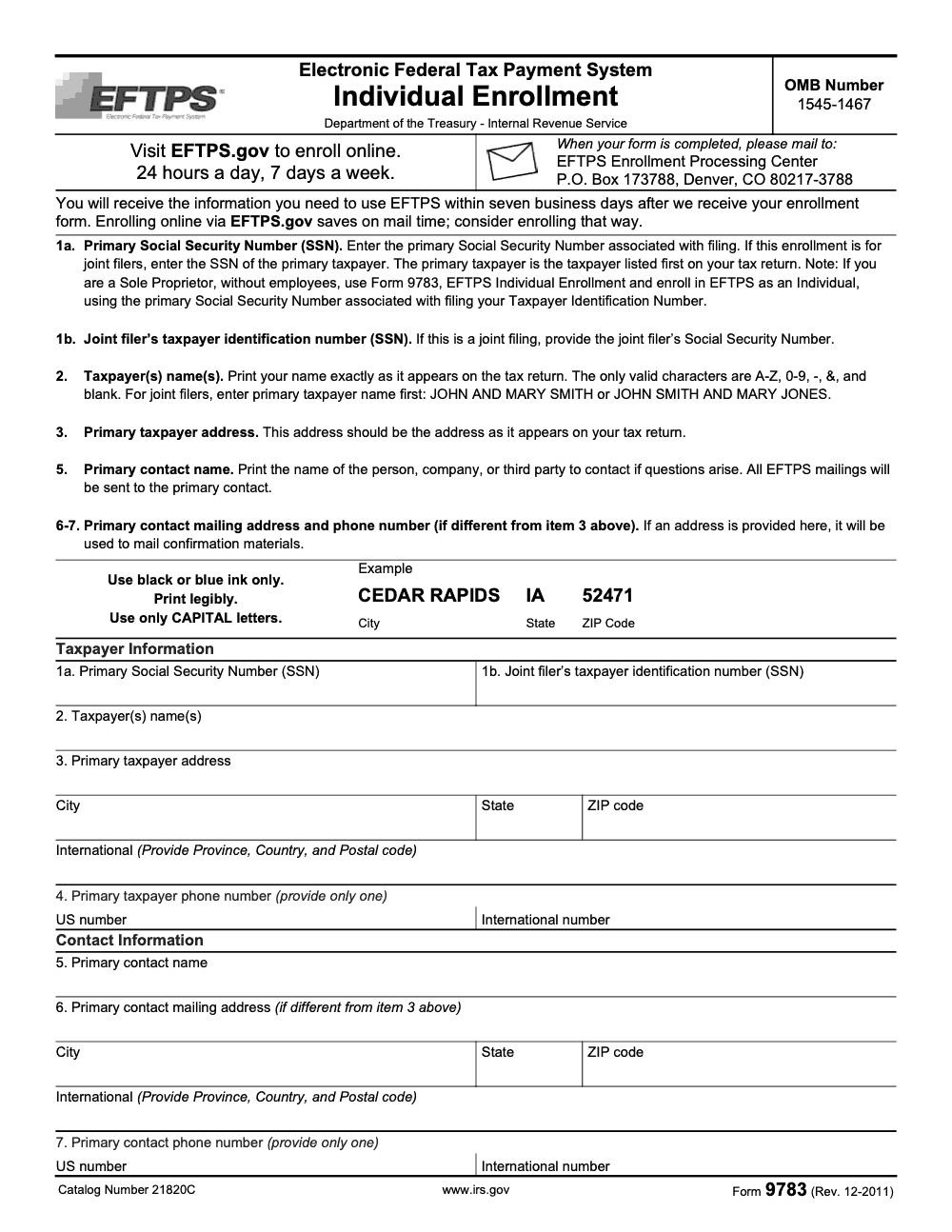 Page 1 of 2 of the official IRS Form 9783 PDF (Rev. December 2011)