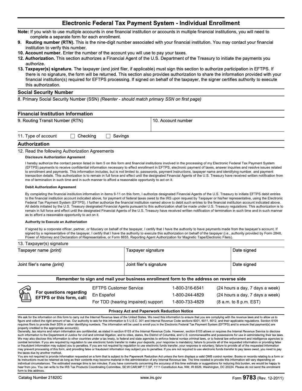 Page 2 of 2 of the official IRS Form 9783 PDF (Rev. December 2011)