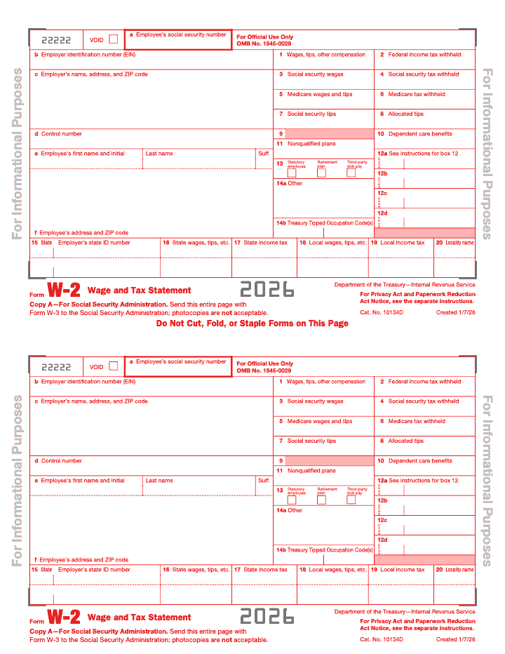 First page of the official IRS Form W‑2 PDF
