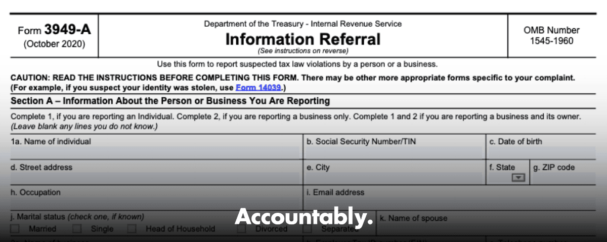 View of Form 3949‑A - Report Suspected Tax Fraud, Step‑by‑Step Guide ...